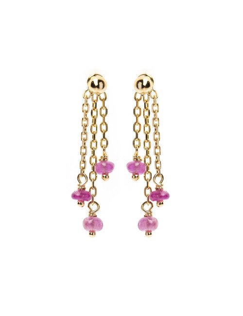Boucles d'oreilles 6 rubis pendants - Or Jaune 750 millièmes (18 carats)