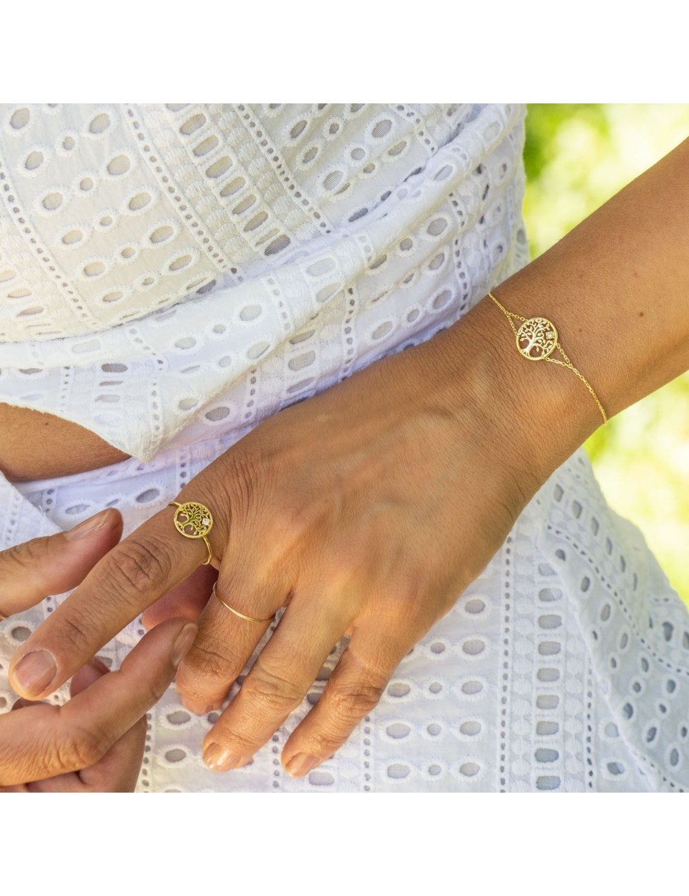 Bracelet l'arbre de vie d'Or et son diamant de 0,03 carats - Or Jaune 18 Carats