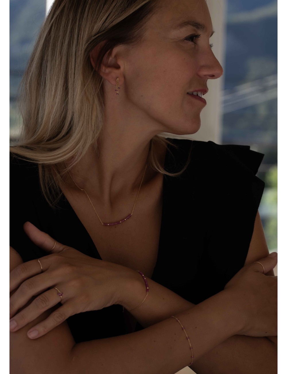 Bracelet orné de rubis en Or Rose 18 carats