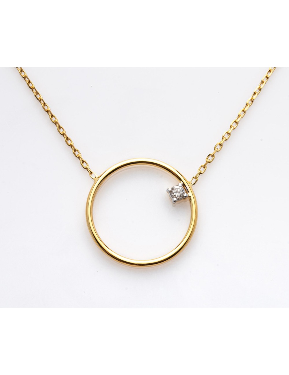 Collier grand cercle en Or et son diamant - Or Jaune 18 Carats