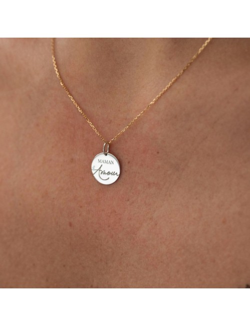 Pendentif Maman d'Amour, écriture clavier et manuscrite, en Or 18 carats