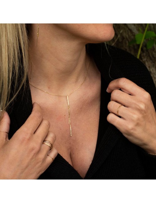 Collier en Y, fils grunges, en Or 18 carats tricolore