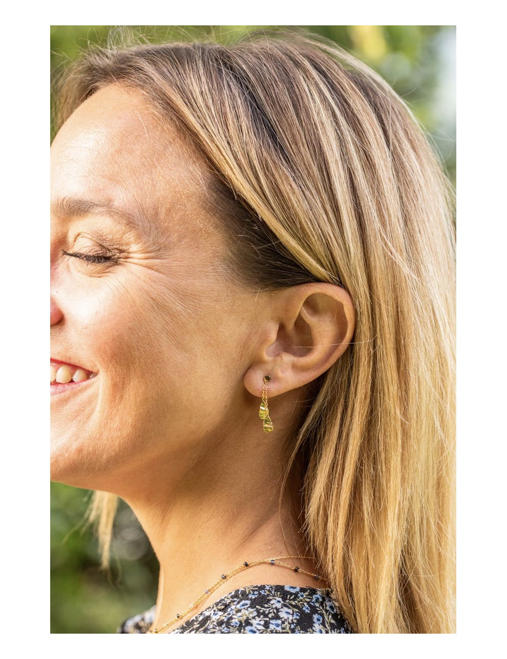 Boucles d'oreilles double gouttes froissées pendantes - Or Jaune ou Or Blanc 375 millièmes  (9 Carats)