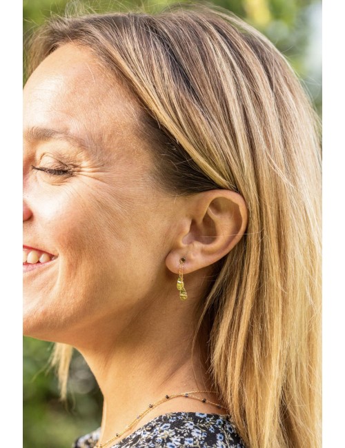 Boucles d'oreilles double gouttes froissées pendantes - Or Jaune ou Or Blanc 375 millièmes  (9 Carats)