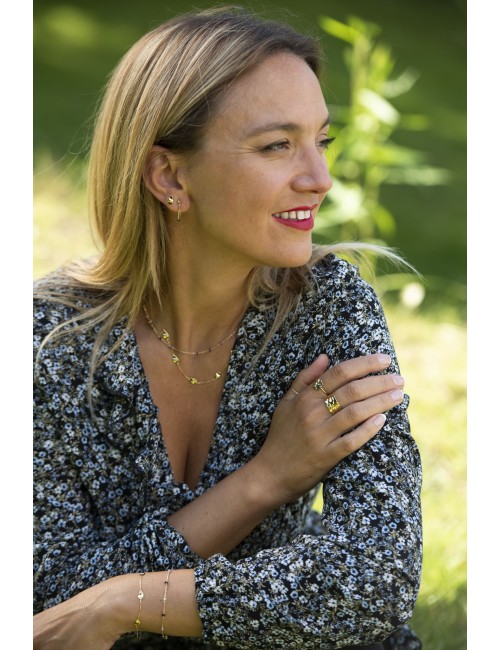 Boucles d'oreilles double gouttes froissées pendantes - Or Jaune ou Or Blanc 375 millièmes  (9 Carats)