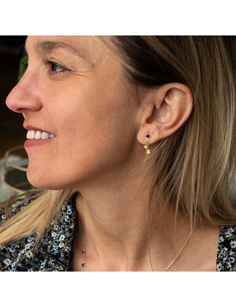 Boucles d'oreilles trio d'Or suspendus - Or Jaune ou Or Blanc 375 millièmes (9 Carats)