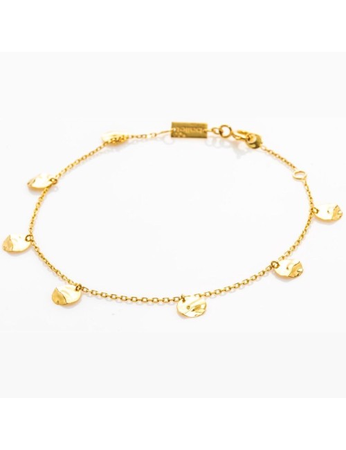 Bracelet petites breloques rondes au charme froissé - Or Jaune ou Or Blanc 375 millièmes (9 Carats)