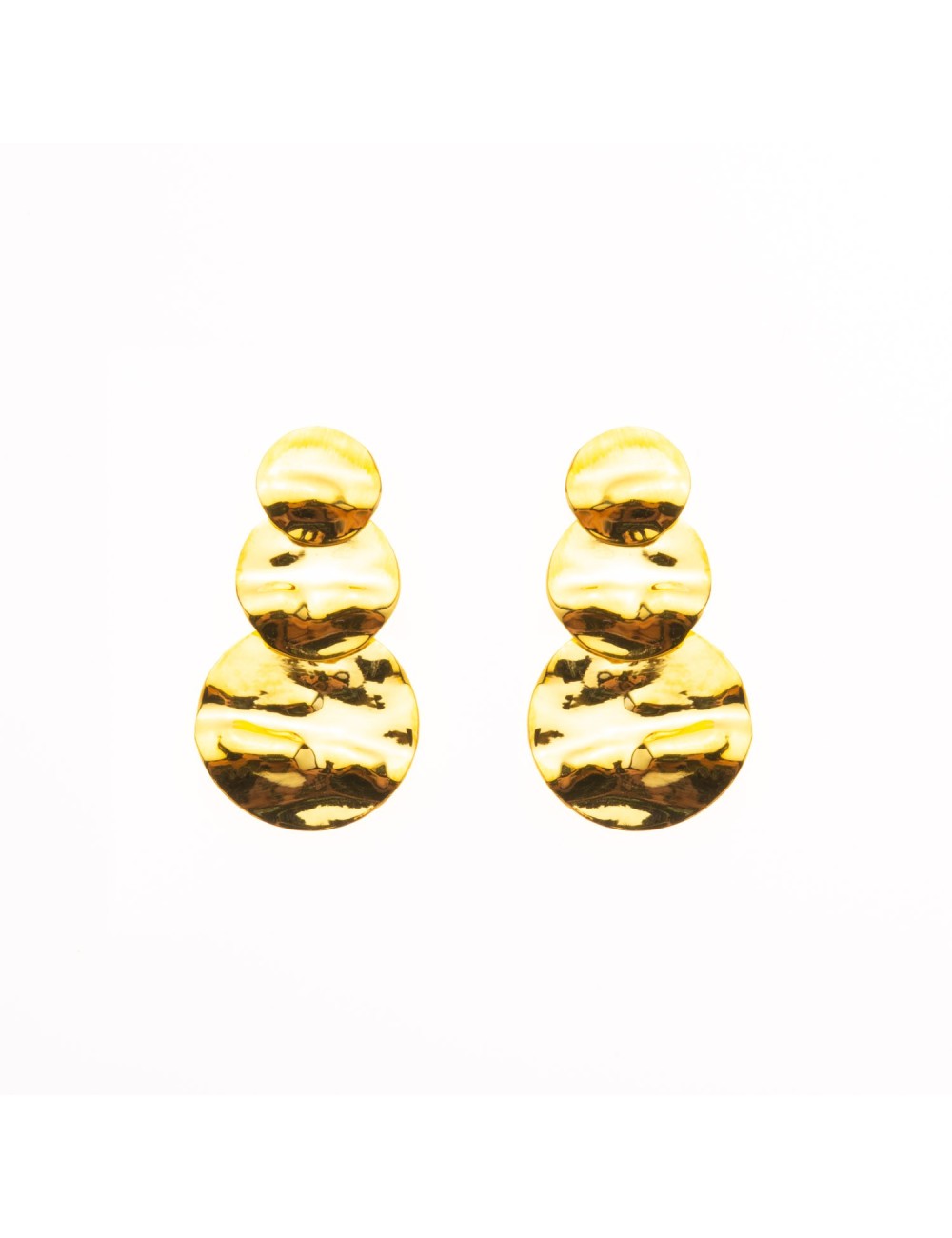 Boucles d’oreilles trio dégradé de ronds froissés - Or Jaune ou Or Blanc 375 millièmes (9 Carats)