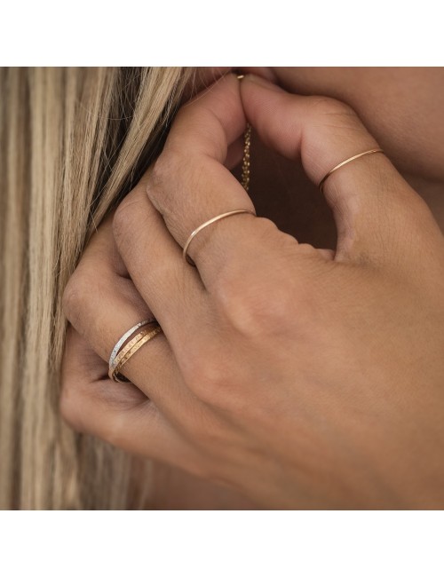 Bague trilogie grunge - Or jaune, blanc et rose 750 millièmes (18 carats)