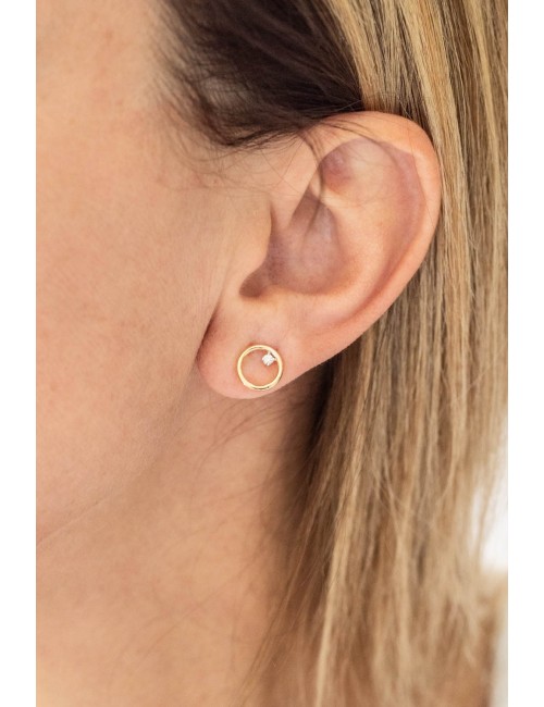 Boucles d'oreilles cercle de lumière et son diamant de laboratoire - Or Jaune ou Or Blanc 375 millièmes (9 Carats)