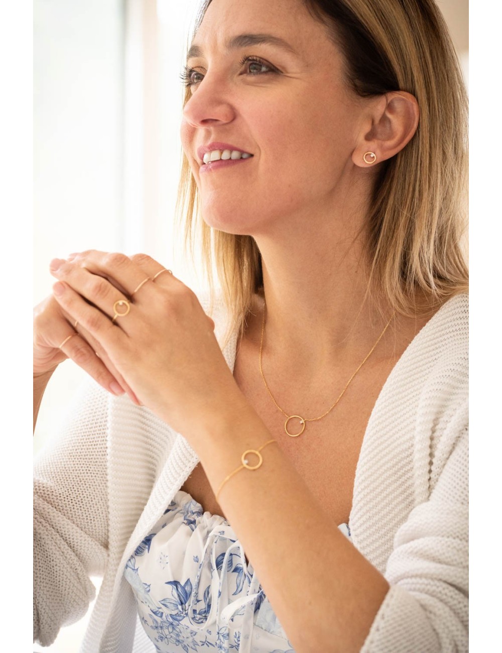 Boucles d'oreilles cercle de lumière et son diamant de laboratoire - Or Jaune ou Or Blanc 375 millièmes (9 Carats)