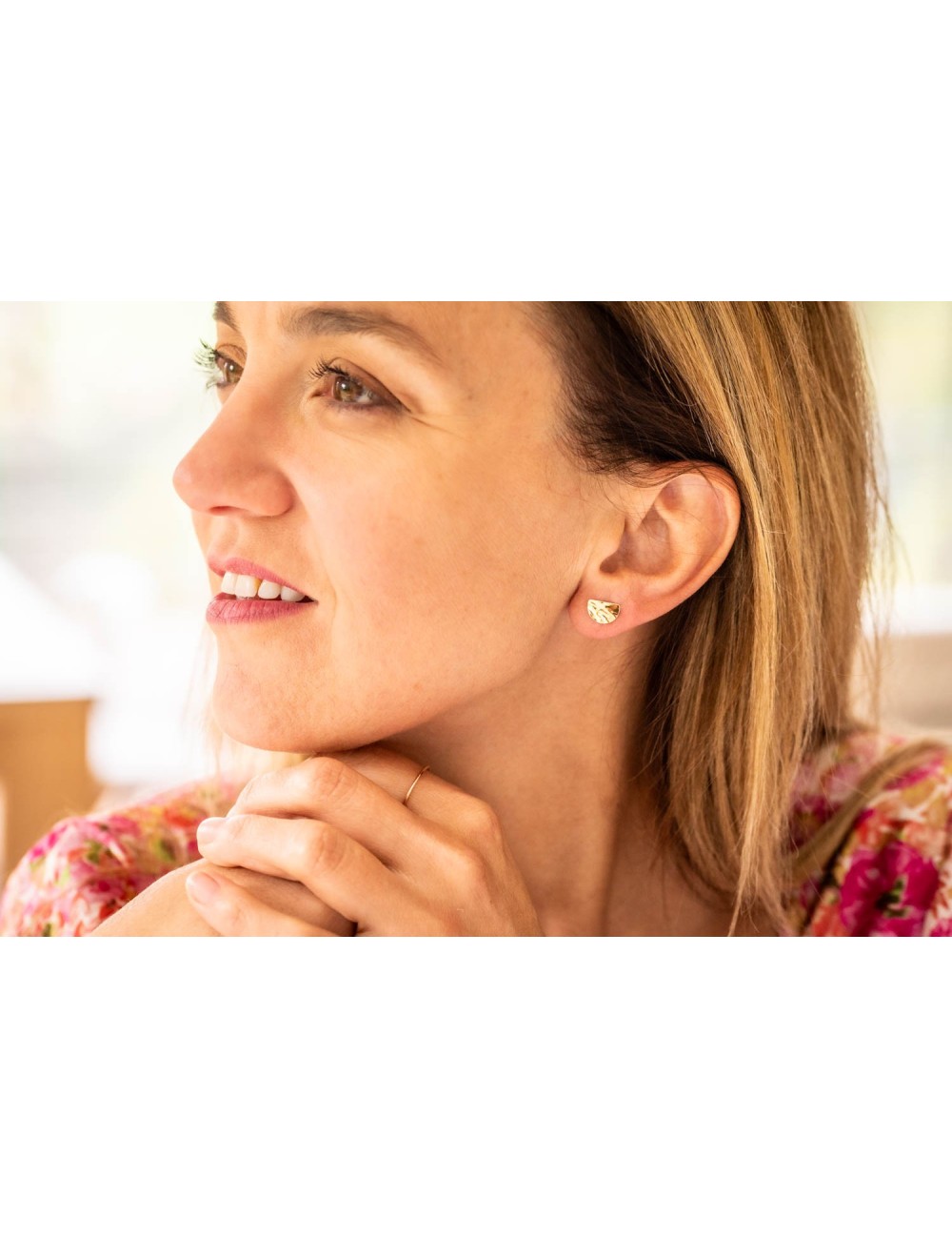 Boucles d'oreilles moyen éclats demi-ronds froissés - Or Jaune ou Or Blanc 375 millièmes (9 Carats)