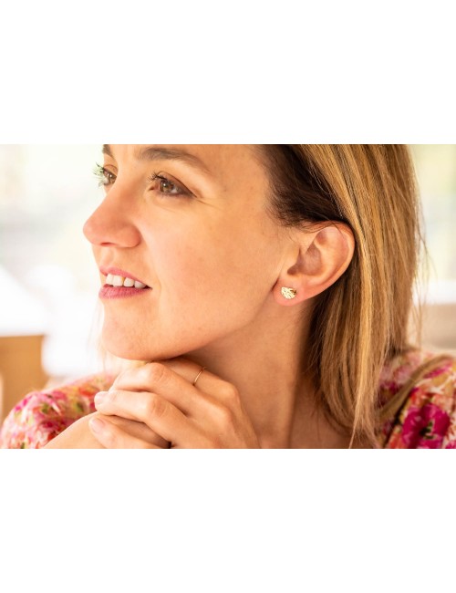 Boucles d'oreilles moyen éclats demi-ronds froissés - Or Jaune ou Or Blanc 375 millièmes (9 Carats)