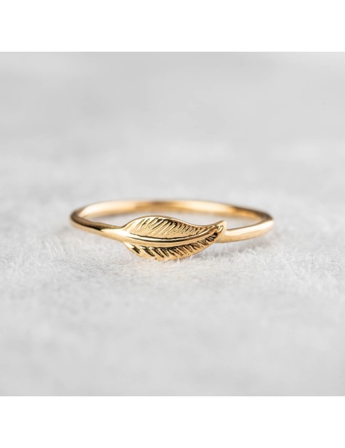 Bague petite plume d'Or - Or Jaune ou Or Blanc 375 millièmes (9 Carats)
