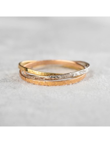 Bague trilogie grunge - Or jaune et blanc 375 millièmes et Or rose 750 millièmes