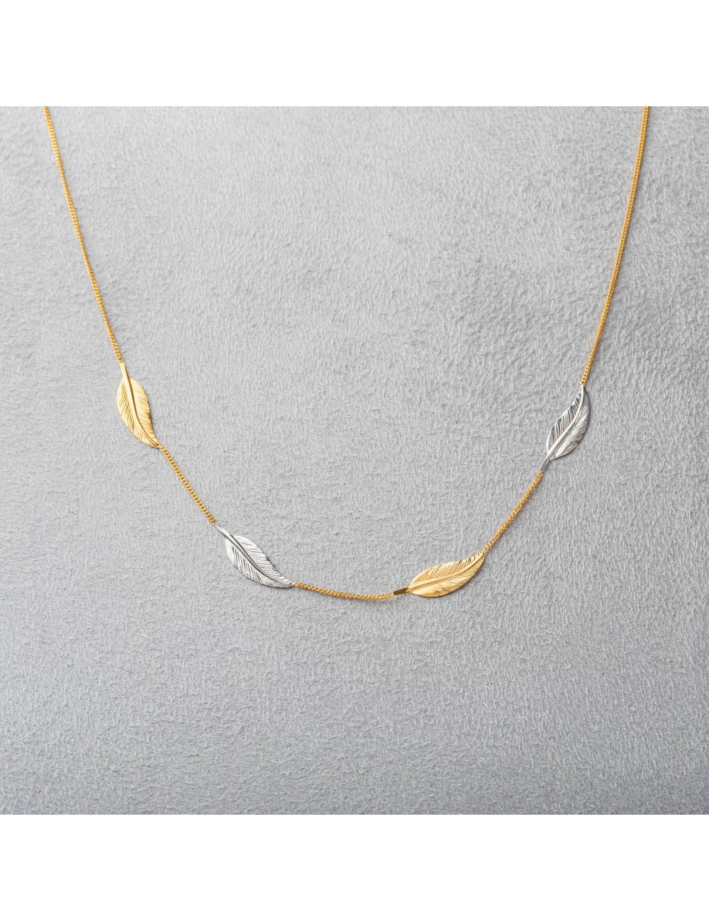 Collier grandes plumes - Or Jaune, Blanc ou Bicolore 375 millièmes (9 Carats)