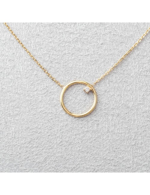 Collier petit cercle en Or et diamant éthique - Or Jaune ou Or Blanc 375 millièmes (9 Carats)