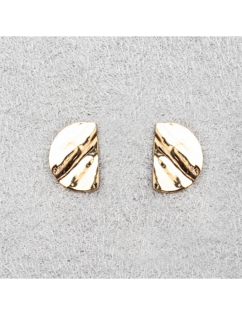 Boucles d'oreilles moyen éclats demi-ronds froissés - Or Jaune ou Or Blanc 375 millièmes (9 Carats)