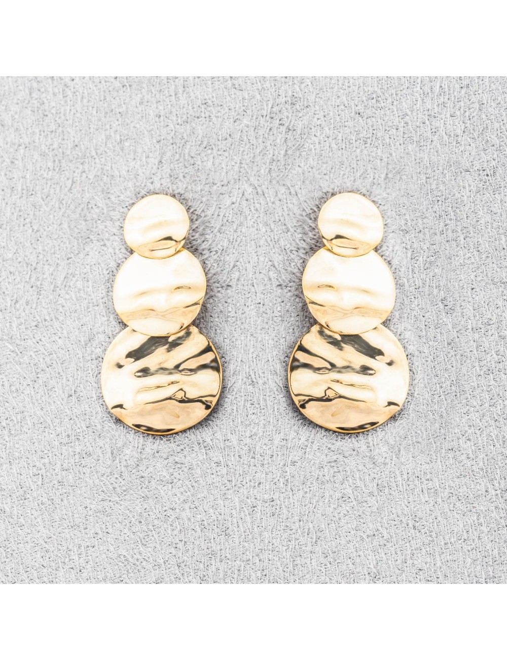 Boucles d’oreilles trio dégradé de ronds froissés - Or Jaune ou Or Blanc 375 millièmes (9 Carats)