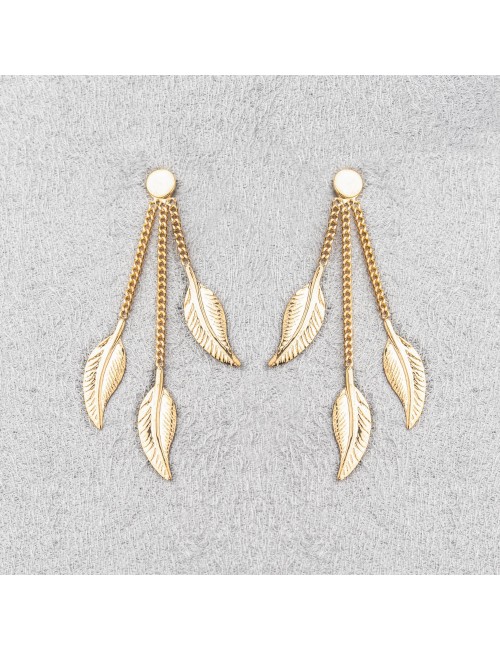 Boucles d'oreilles trio de plumes dorées - Or Jaune ou Or Blanc 375 millièmes (9 Carats)