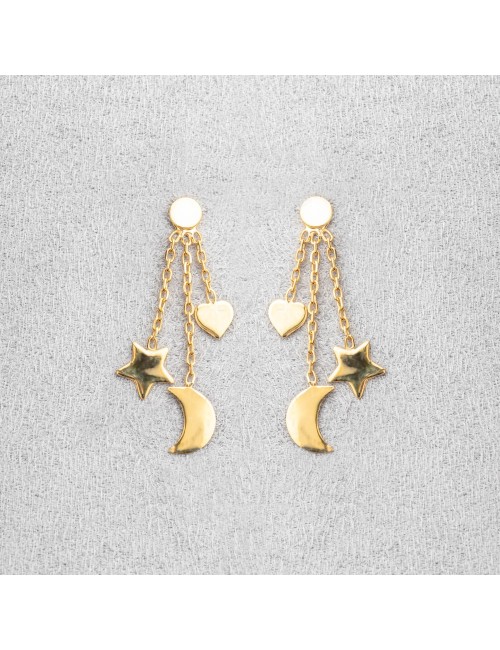 Boucles d'oreilles trio d'Or suspendus - Or Jaune ou Or Blanc 375 millièmes (9 Carats)