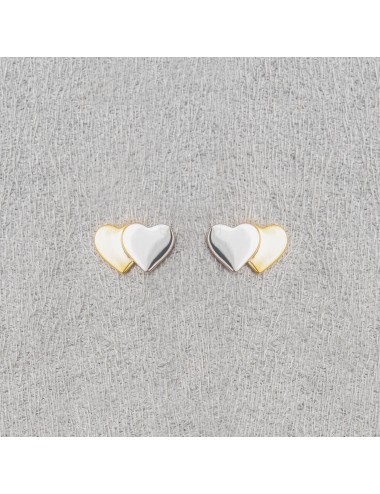 Boucles d'oreilles duo de cœurs - Or Bicolore 375 millièmes (9 Carats)