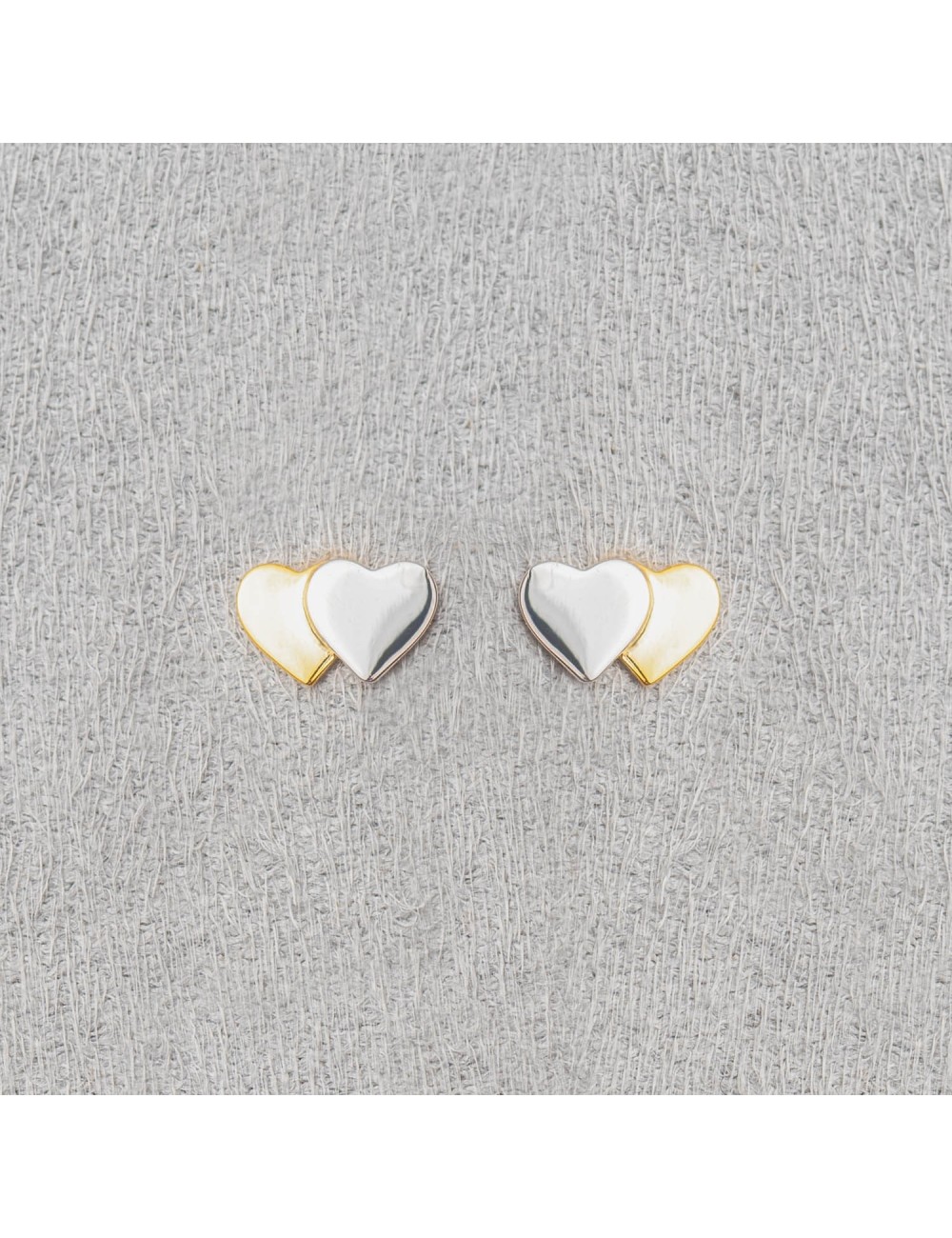 Boucles d'oreilles duo de cœurs - Or Bicolore 375 millièmes (9 Carats)