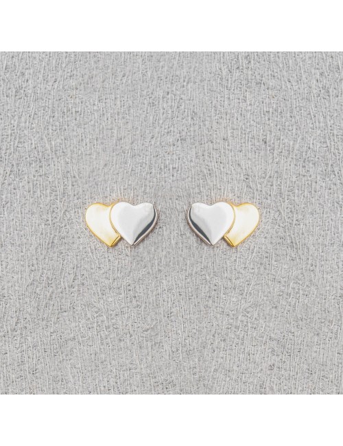 Boucles d'oreilles duo de cœurs - Or Bicolore 375 millièmes (9 Carats)