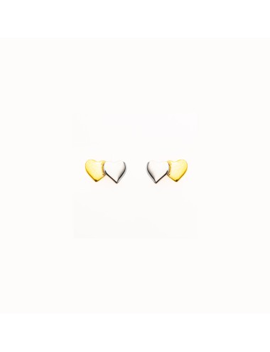 Boucles d'oreilles duo de cœurs - Or Bicolore 375 millièmes (9 Carats)