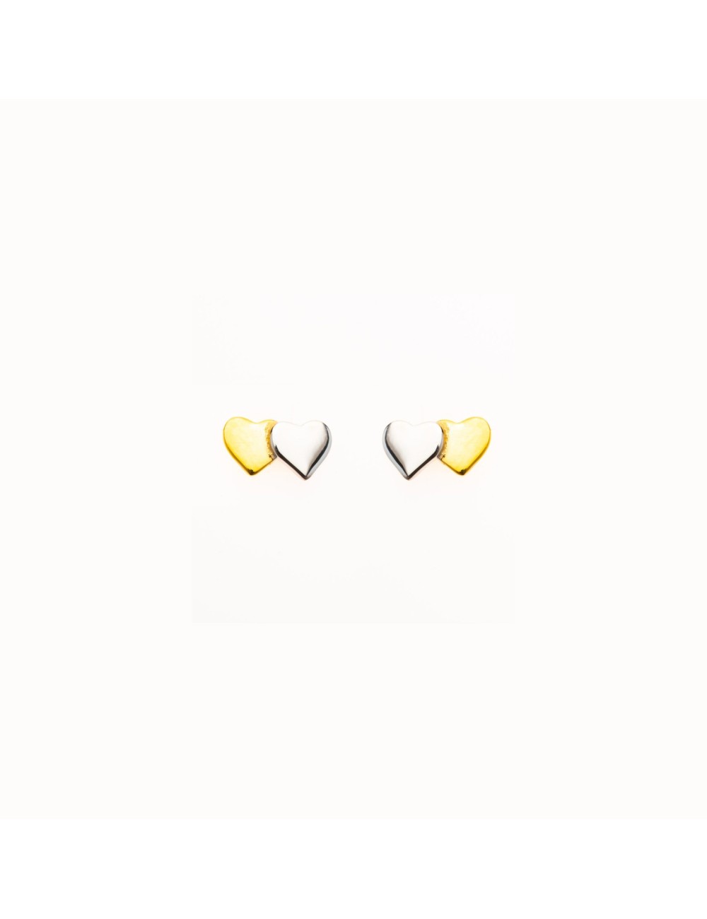 Boucles d'oreilles duo de cœurs - Or Bicolore 375 millièmes (9 Carats)