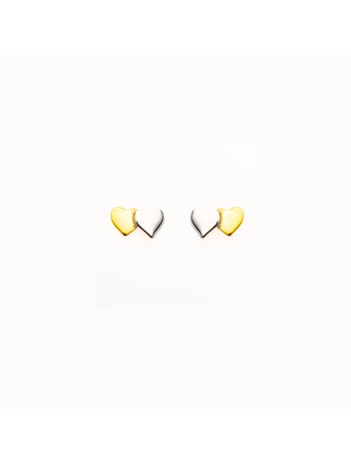 Boucles d'oreilles duo de cœurs - Or Bicolore 375 millièmes (9 Carats)