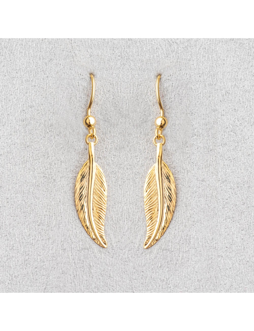 Boucles d'oreilles plume d'Or libre sur crochet - Or Jaune ou Or Blanc 375 millièmes (9 Carats)