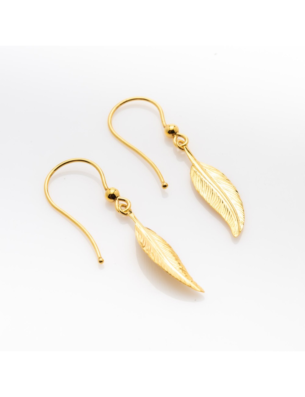 Boucles d'oreilles plume d'Or libre sur crochet - Or Jaune ou Or Blanc 375 millièmes (9 Carats)