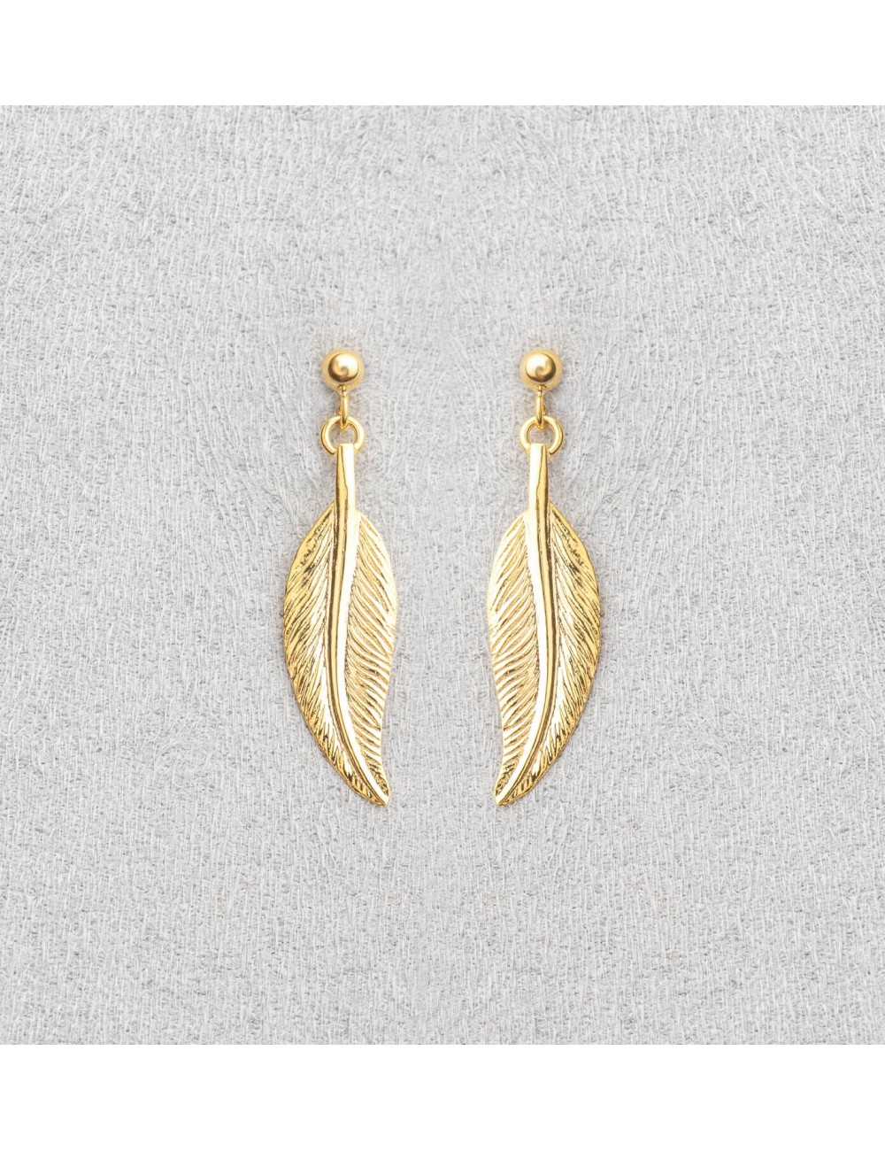 Boucles d'oreilles plume d'Or libre sur tige - Or Jaune ou Or Blanc 375 millièmes (9 Carats)