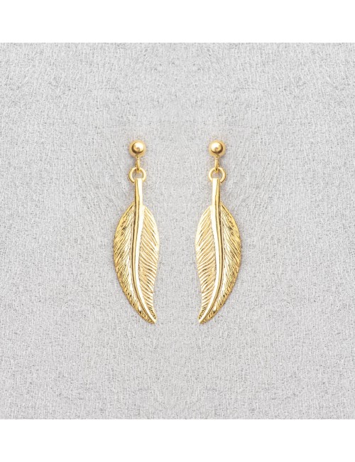 Boucles d'oreilles plume d'Or libre sur tige - Or Jaune ou Or Blanc 375 millièmes (9 Carats)