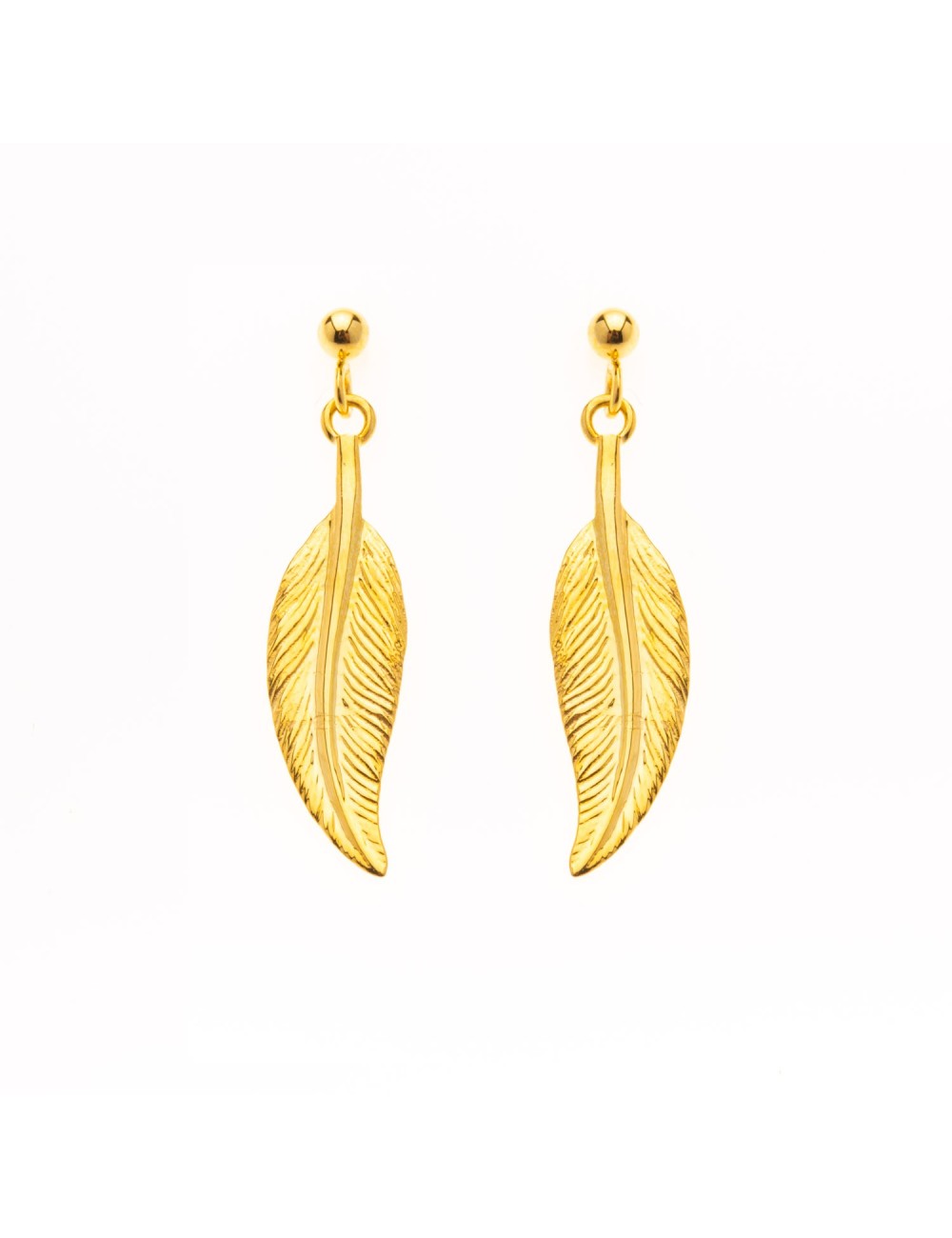Boucles d'oreilles plume d'Or libre sur tige - Or Jaune ou Or Blanc 375 millièmes (9 Carats)
