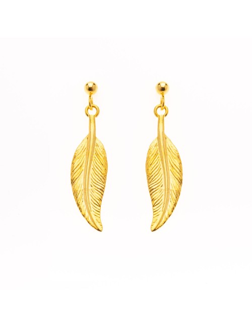 Boucles d'oreilles plume d'Or libre sur tige - Or Jaune ou Or Blanc 375 millièmes (9 Carats)