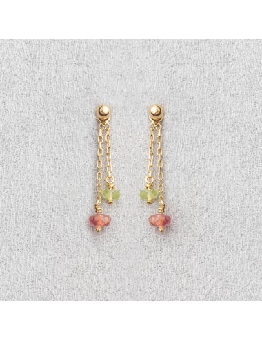 Boucles d'oreilles duo pastel tourmaline & péridot - Or Jaune ou Or Blanc 375 millièmes (9 Carats)