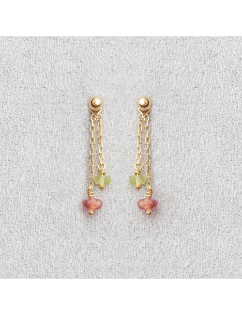 Boucles d'oreilles duo pastel tourmaline & péridot - Or Jaune ou Or Blanc 375 millièmes (9 Carats)