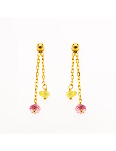 Boucles d'oreilles duo pastel tourmaline & péridot - Or Jaune ou Or Blanc 375 millièmes (9 Carats)