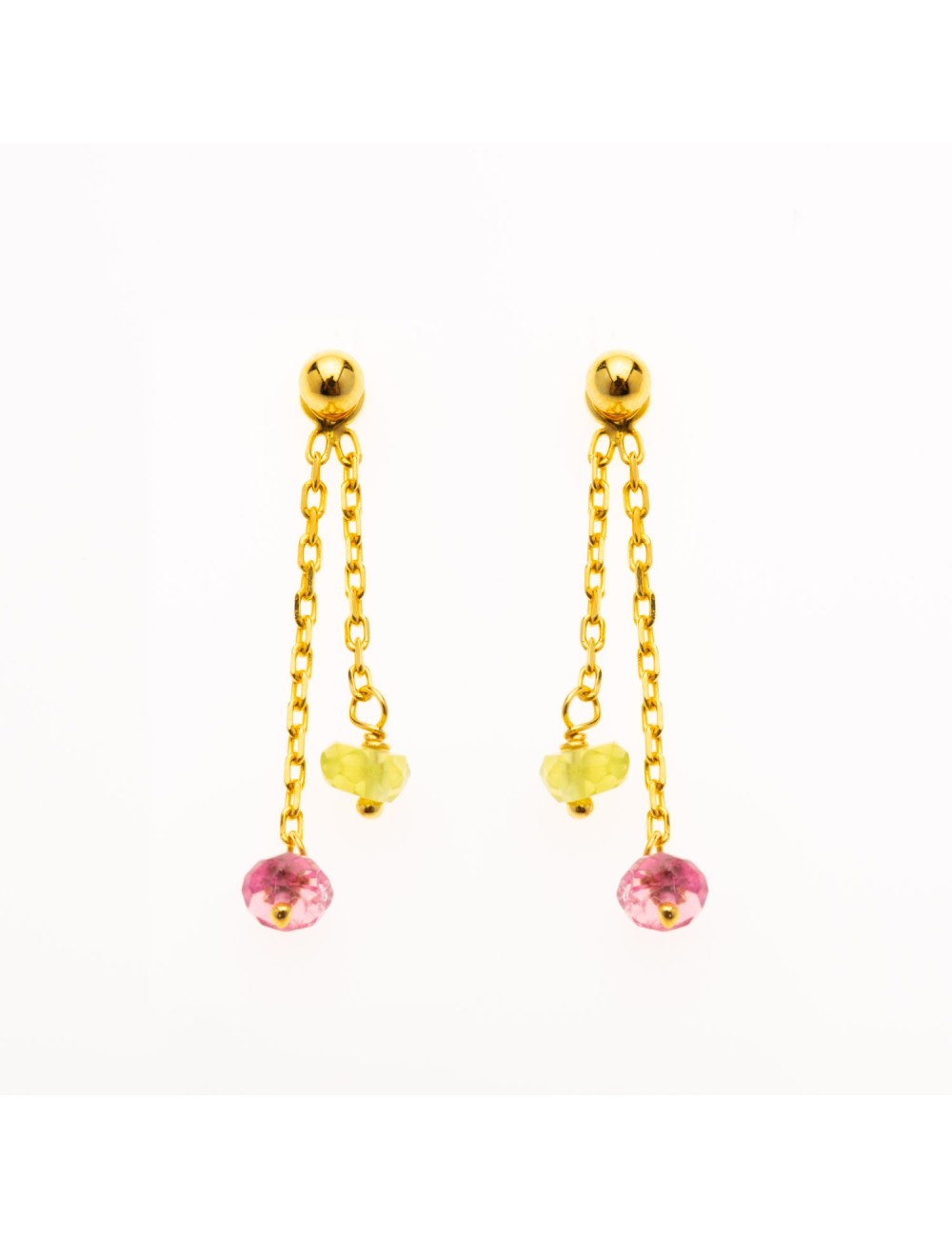 Boucles d'oreilles duo pastel tourmaline & péridot - Or Jaune ou Or Blanc 375 millièmes (9 Carats)