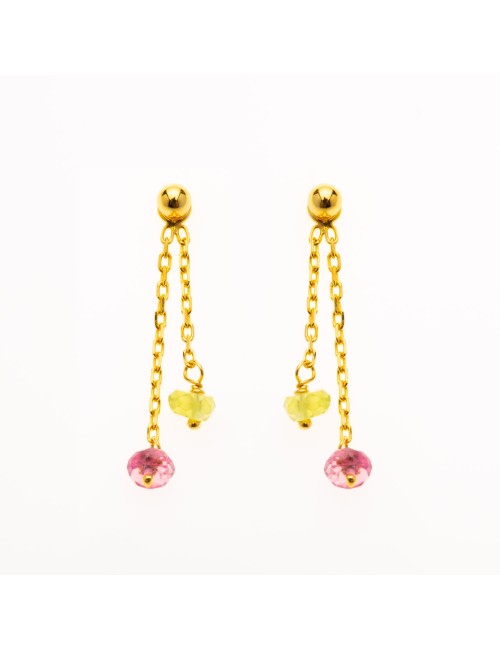 Boucles d'oreilles duo pastel tourmaline & péridot - Or Jaune ou Or Blanc 375 millièmes (9 Carats)