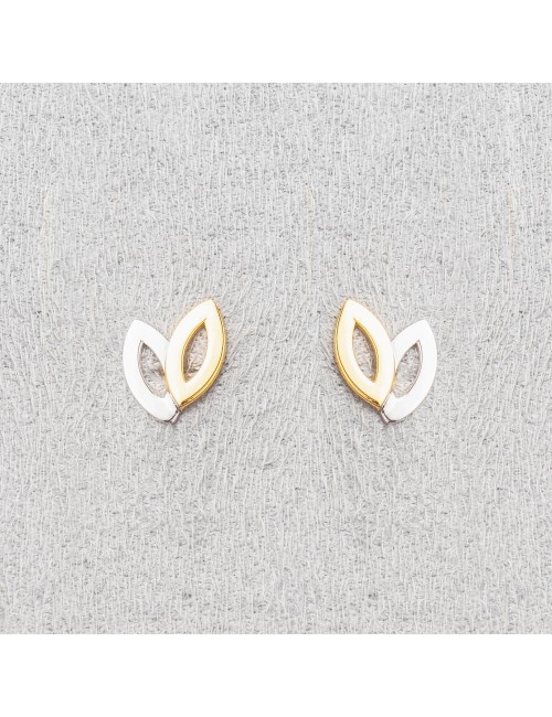 Boucles d'oreilles petites navettes entrelacées - Or Bicolore 375 millièmes (9 Carats)