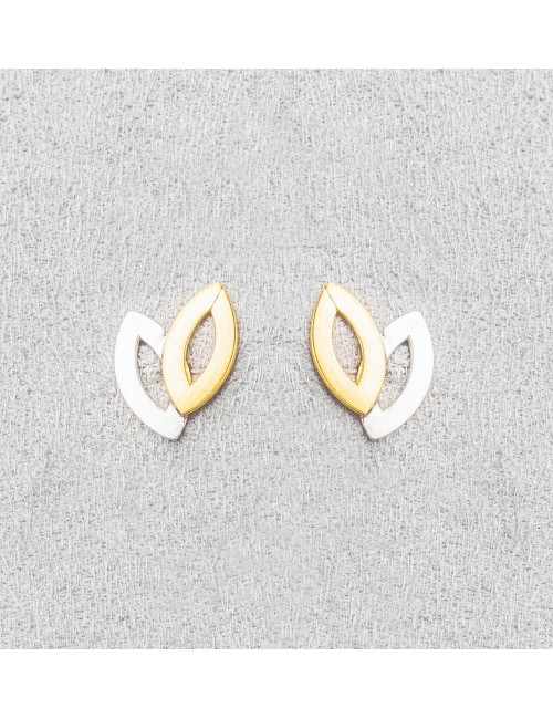 Boucles d'oreilles grandes navettes entrelacées - Or Bicolore 375 millièmes (9 Carats)