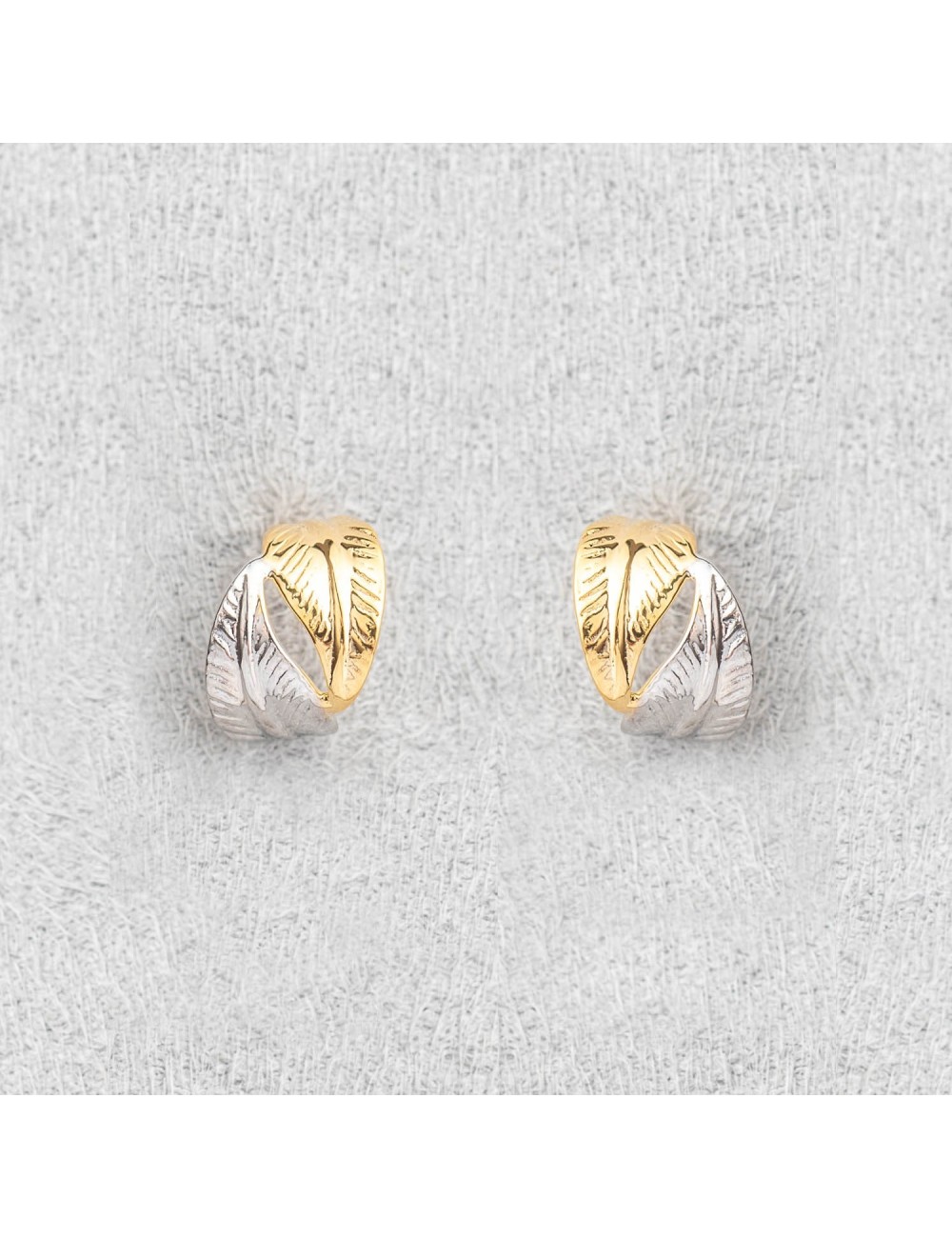 Boucles d'oreilles petite créole ailée - Or Bicolore 375 millièmes (9 Carats)