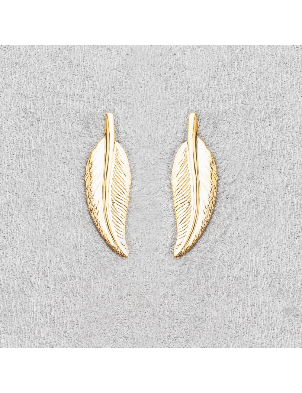 Boucles d’oreilles grande plume fine dorée - Or Jaune ou Or Blanc 375 millièmes (9 Carats)
