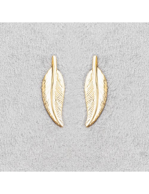 Boucles d’oreilles grande plume fine dorée - Or Jaune ou Or Blanc 375 millièmes (9 Carats)