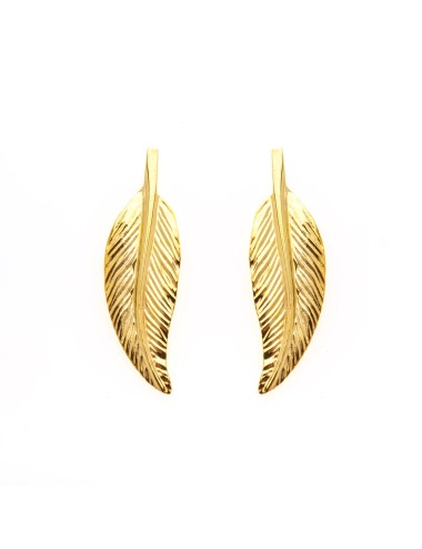 Boucles d’oreilles grande plume fine dorée - Or Jaune ou Or Blanc 375 millièmes (9 Carats)
