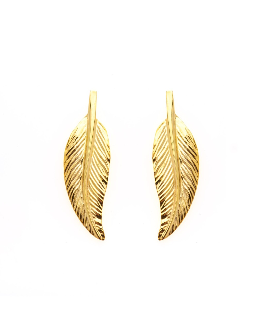 Boucles d’oreilles grande plume fine dorée - Or Jaune ou Or Blanc 375 millièmes (9 Carats)