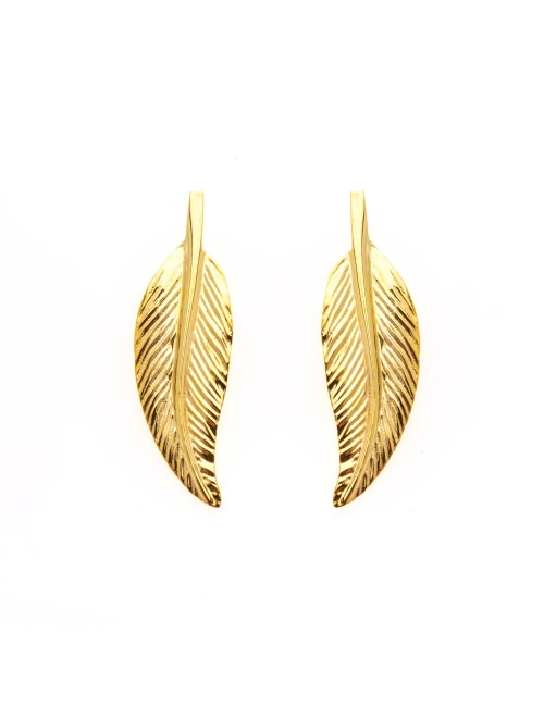 Boucles d’oreilles grande plume fine dorée - Or Jaune ou Or Blanc 375 millièmes (9 Carats)